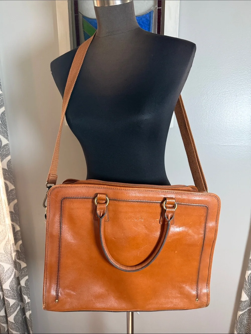 BANUCE VTG Style Brown Genuine Leather Laptop Briefcase Satchel Made in Italy